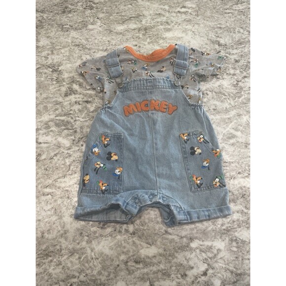 Disney Baby Disney Store Mickey Mouse Jean Overalls & Shirt Size 18 Months - Picture 1 of 7